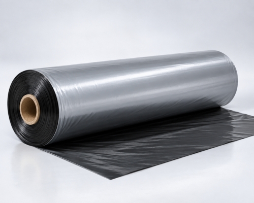 Black and silver agricultural mulch film supplied on a wide roll