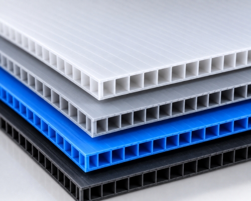 Close view of layered PP flute sheet edges